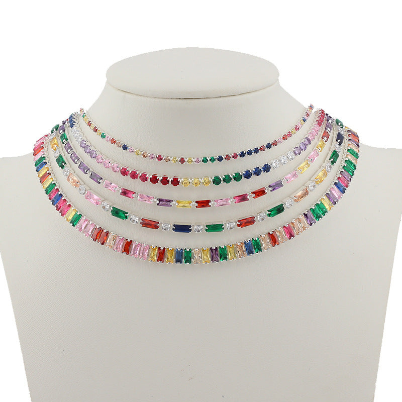 Fashion Multicolor Zircon Geometric Copper Necklace