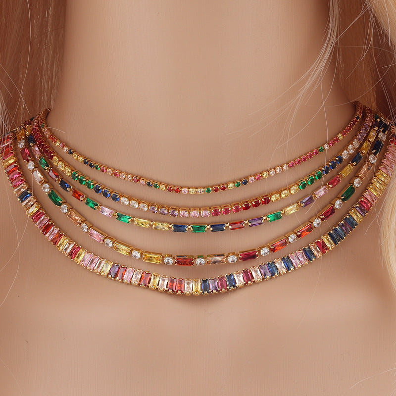 Fashion Multicolor Zircon Geometric Copper Necklace