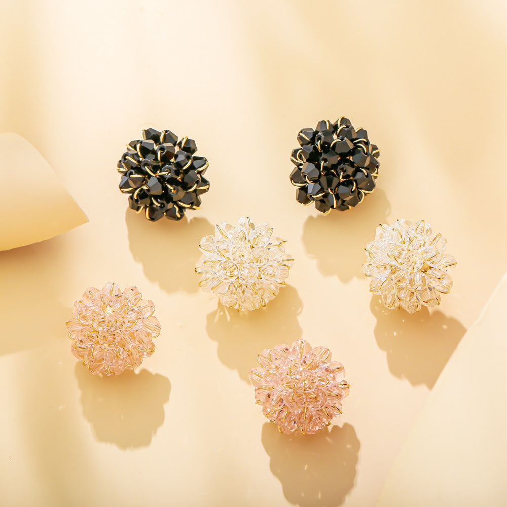 Fashion Geometric Crystal Flower Resin Earrings with S925 Silver Studs
