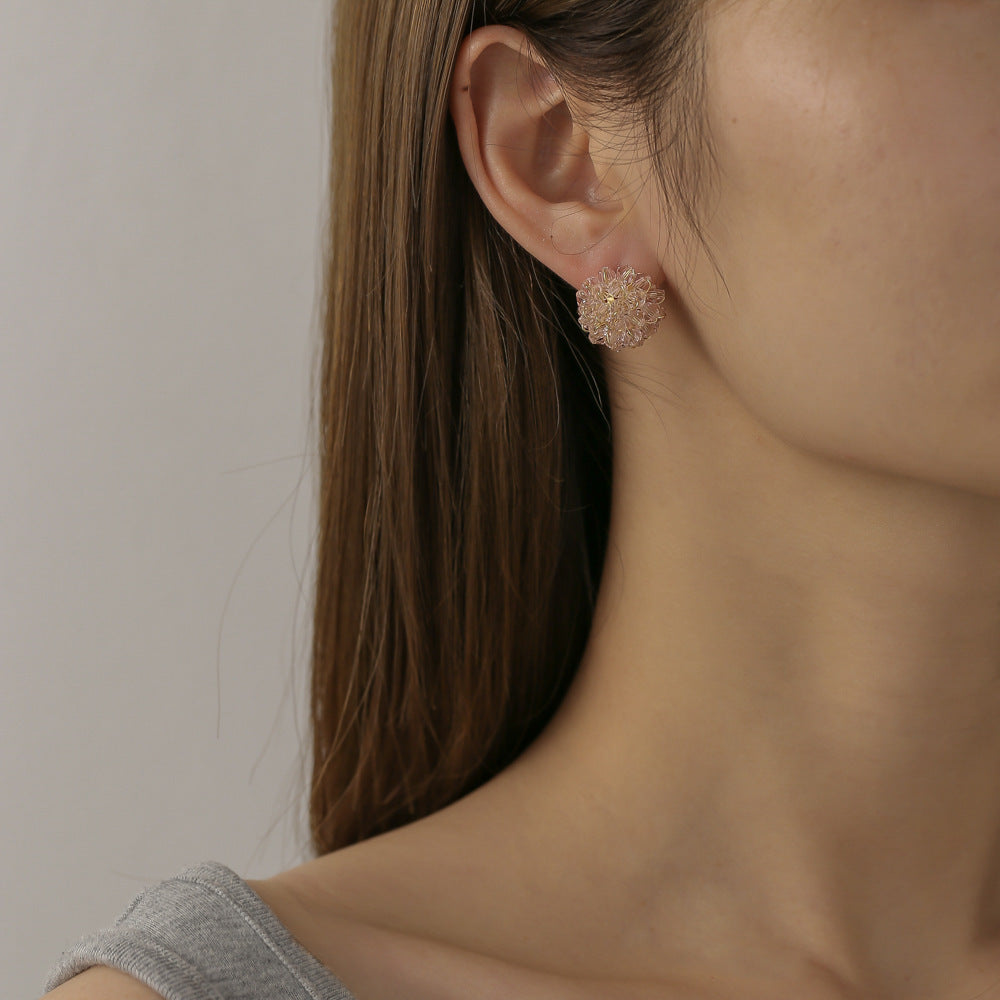 Fashion Geometric Crystal Flower Resin Earrings with S925 Silver Studs