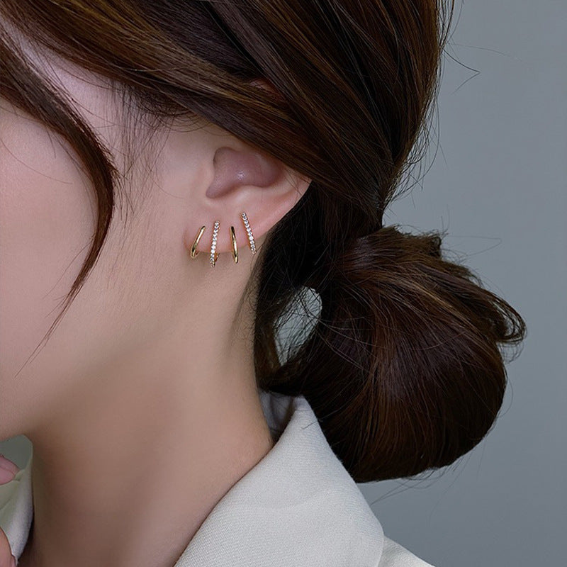 Geometric Diamond Circle Hoop Earrings with Hypoallergenic Silver Studs