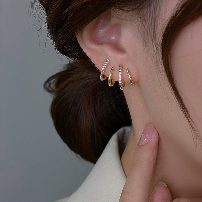 Geometric Diamond Circle Hoop Earrings with Hypoallergenic Silver Studs