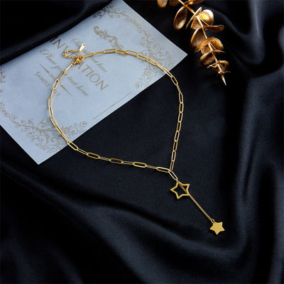 Geometric Star Titanium Steel Tassel Pendant Necklace