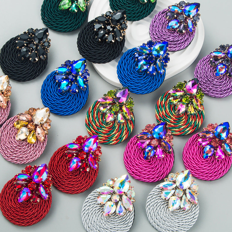 Fashion Geometric Glass Crystal Braided Statement Earrings