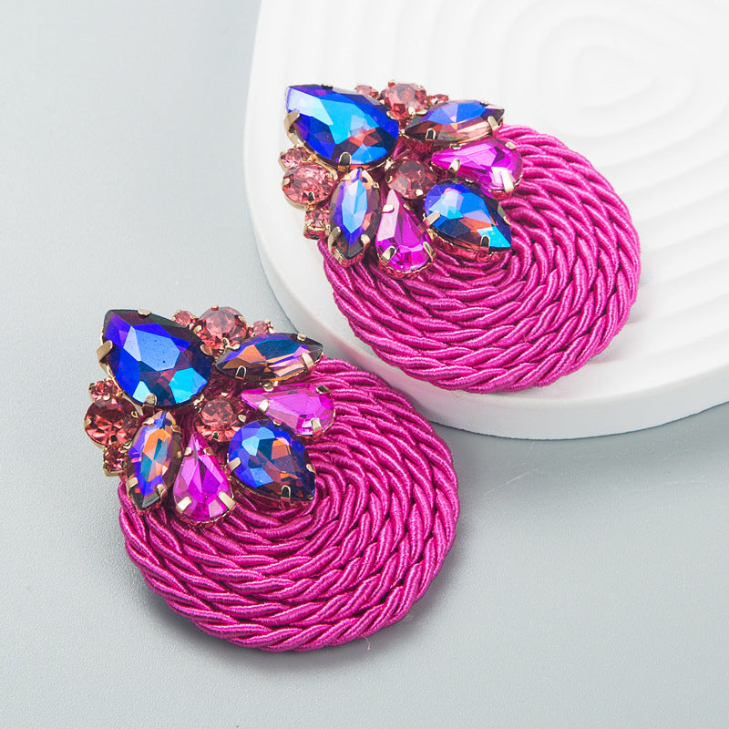 Fashion Geometric Glass Crystal Braided Statement Earrings