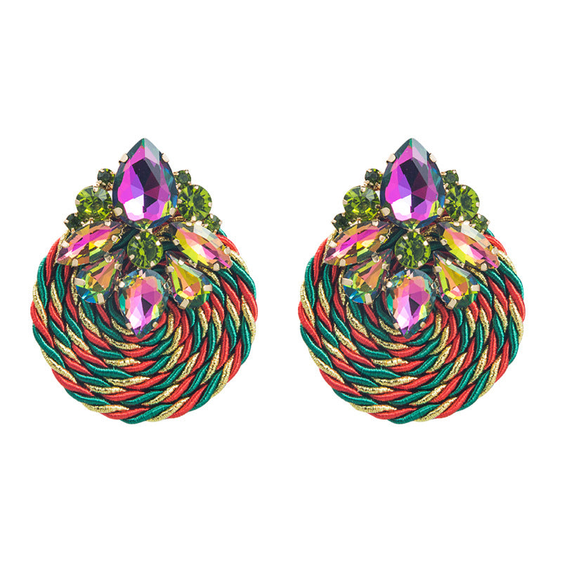 Fashion Geometric Glass Crystal Braided Statement Earrings