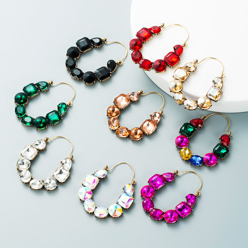 Geometric Rhinestone Inlaid Alloy Statement Earrings