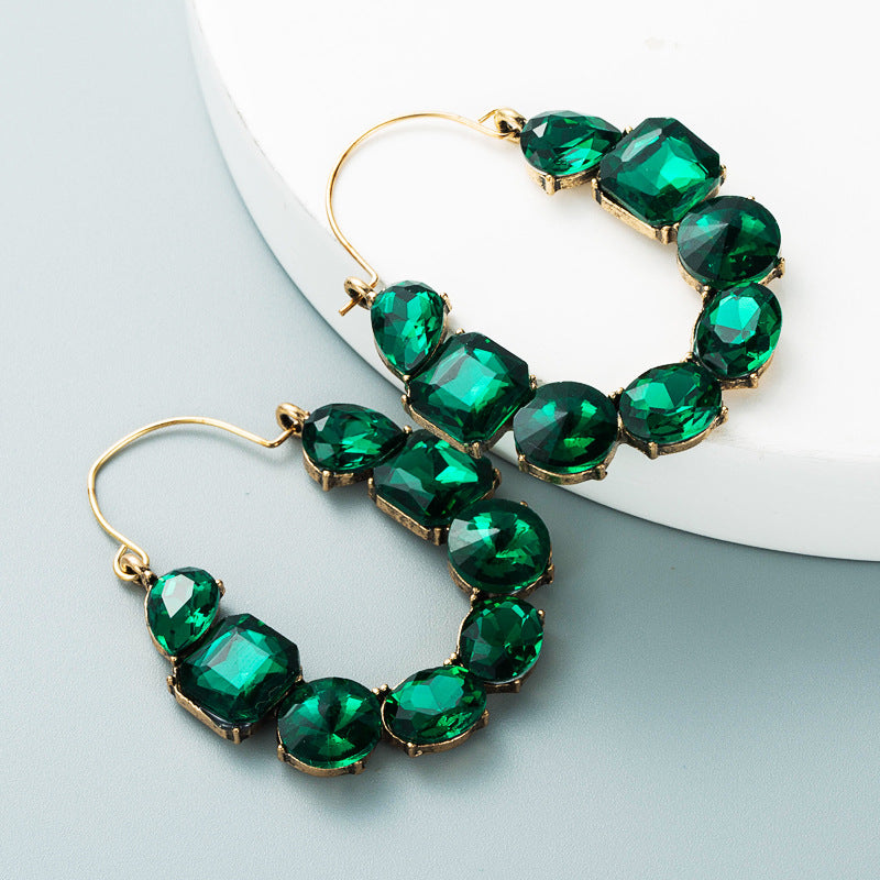 Geometric Rhinestone Inlaid Alloy Statement Earrings