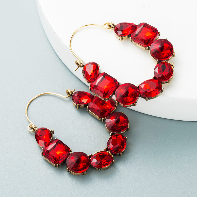 Geometric Rhinestone Inlaid Alloy Statement Earrings