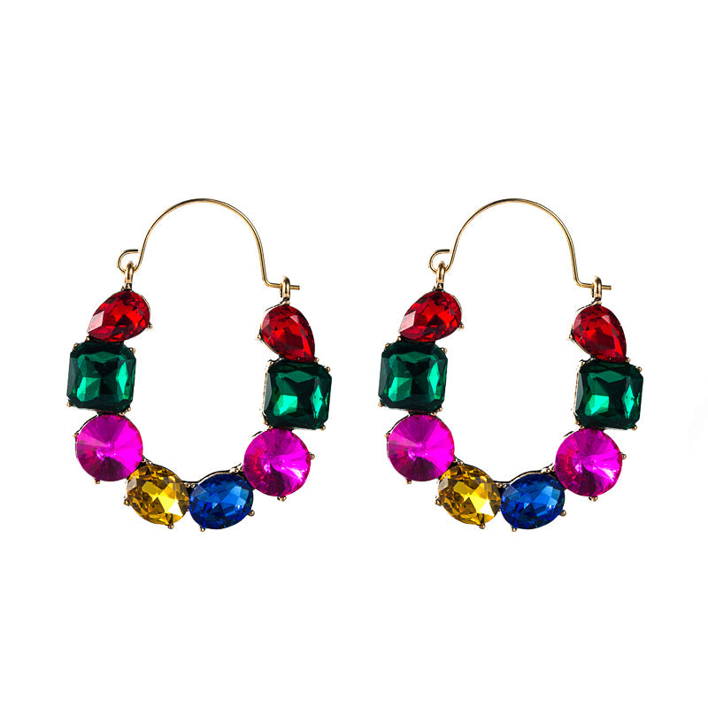 Geometric Rhinestone Inlaid Alloy Statement Earrings