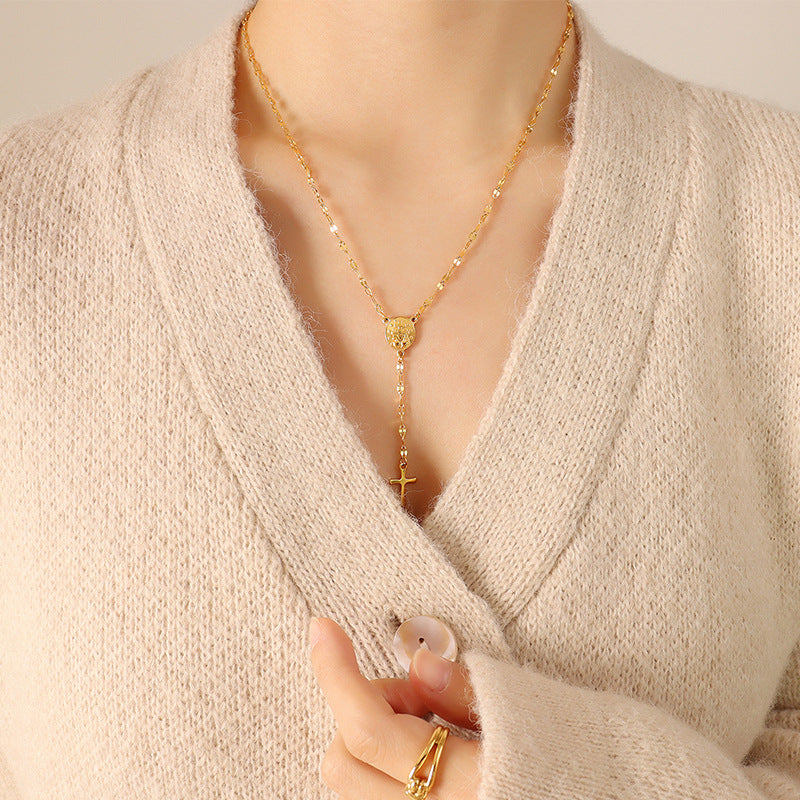 Geometric Jesus Cross Pendant Necklace in Gold-Plated Titanium Steel