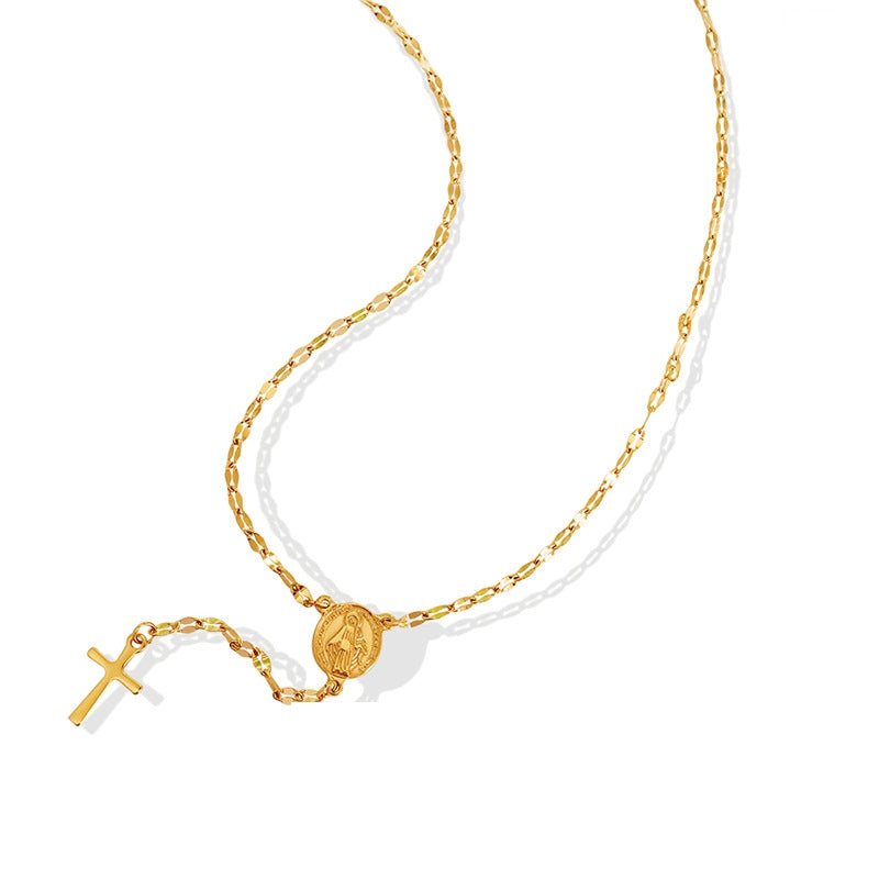 Geometric Jesus Cross Pendant Necklace in Gold-Plated Titanium Steel