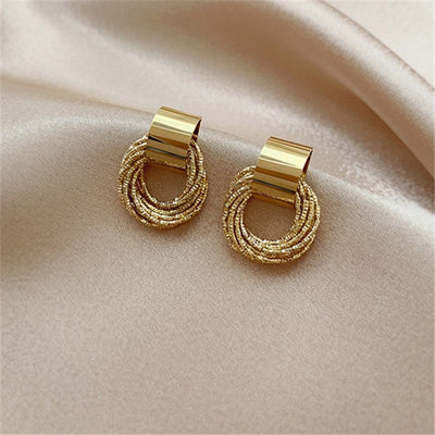 Geometric Metal Plated 925 Silver Needle Circle Earrings for Women
