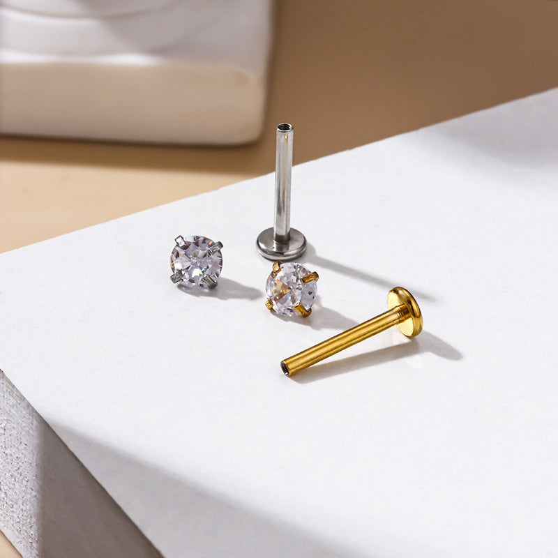 Geometric Zircon Stainless Steel Lip and Ear Stud Piercing Jewelry