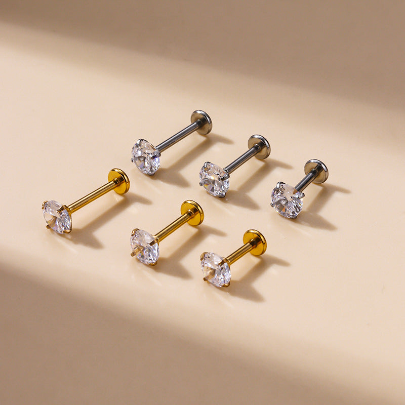 Geometric Zircon Stainless Steel Lip and Ear Stud Piercing Jewelry