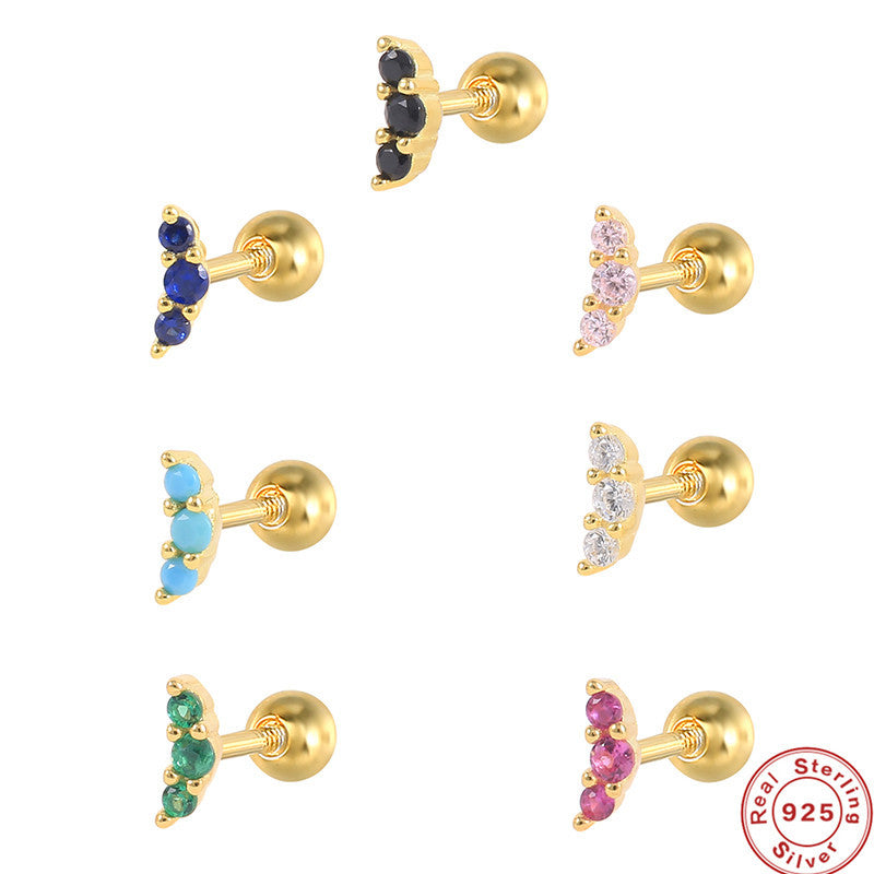 Geometric Moon S925 Sterling Silver Zircon Stud Earrings