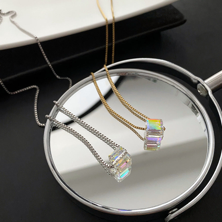 Fashion Geometric Titanium Steel Colorful Pendant Necklace
