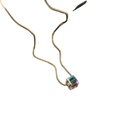 Fashion Geometric Titanium Steel Colorful Pendant Necklace