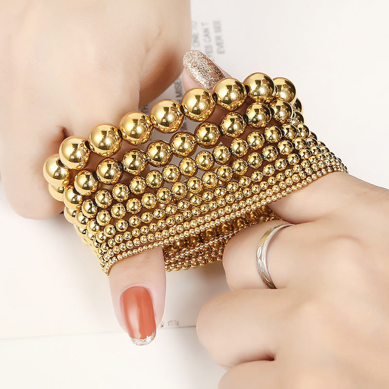 Geometric Stainless Steel Beaded Elastic Bracelet for Women