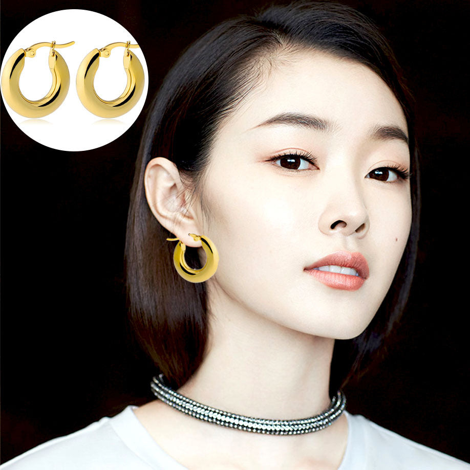 Geometric Stainless Steel Gold Plated Hoop Earrings