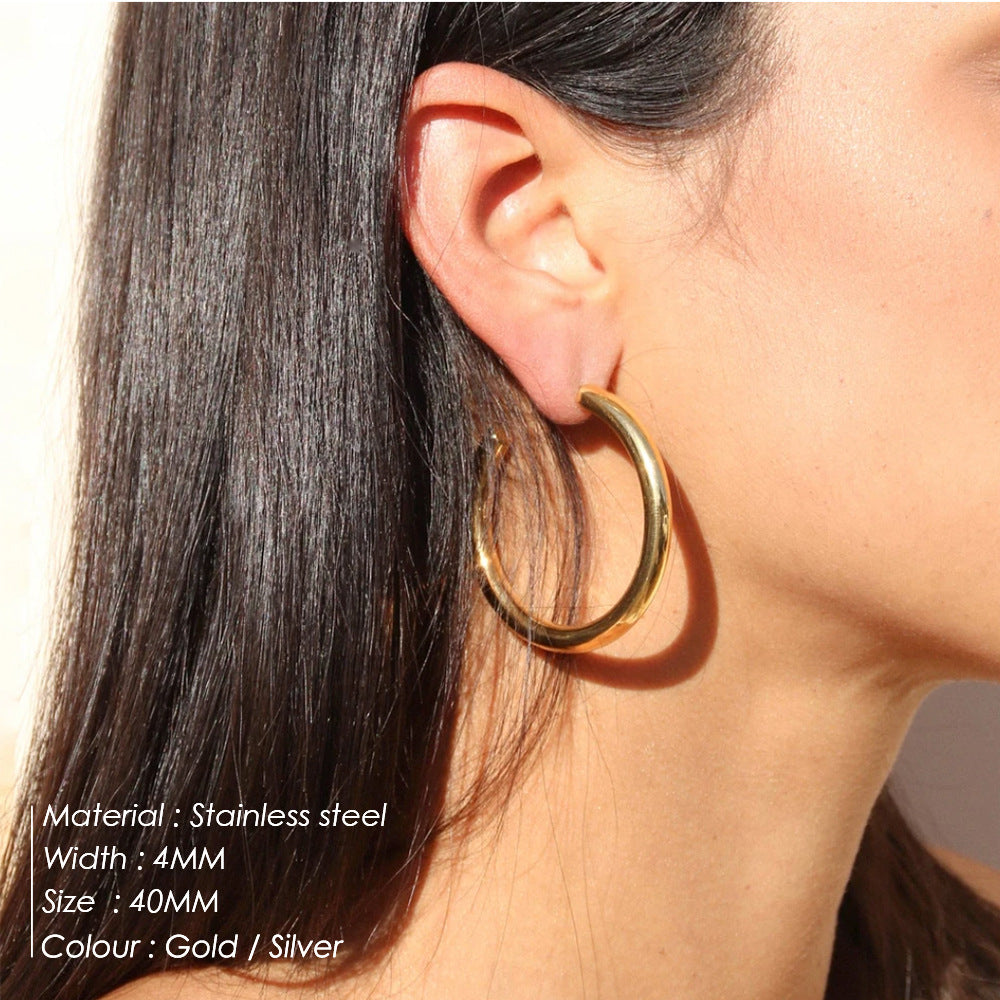 Geometric Stainless Steel Hoop Earrings - Vintage Style Large Circle Design