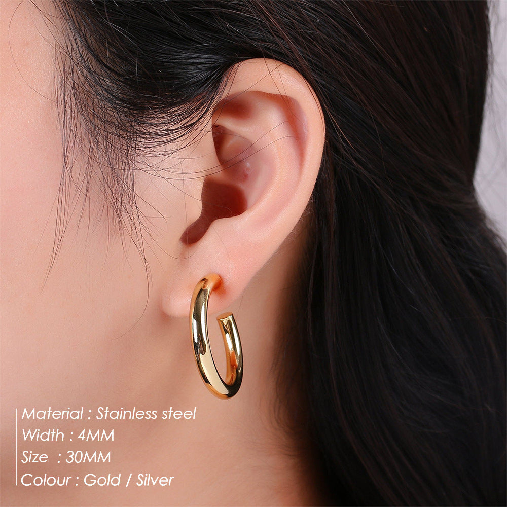 Geometric Stainless Steel Hoop Earrings - Vintage Style Large Circle Design