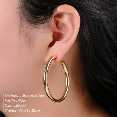 Geometric Stainless Steel Hoop Earrings - Vintage Style Large Circle Design