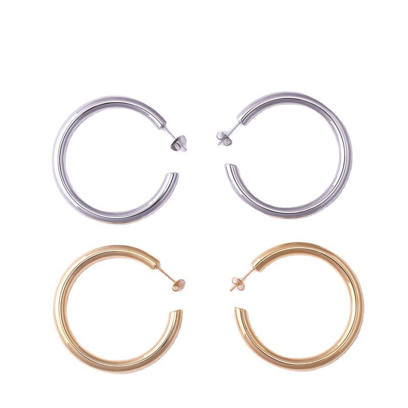 Geometric Stainless Steel Hoop Earrings - Vintage Style Large Circle Design