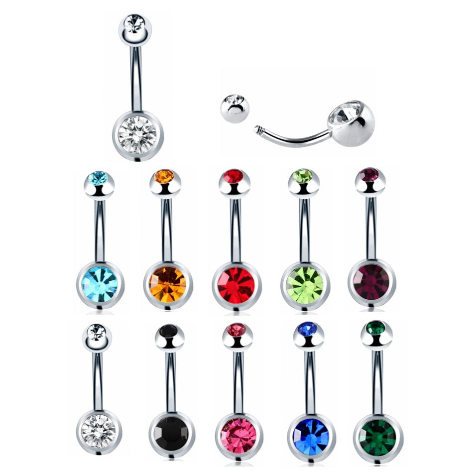 Fashion Geometric Zircon Inlay Stainless Steel Belly Ring 14g Body Piercing Jewelry