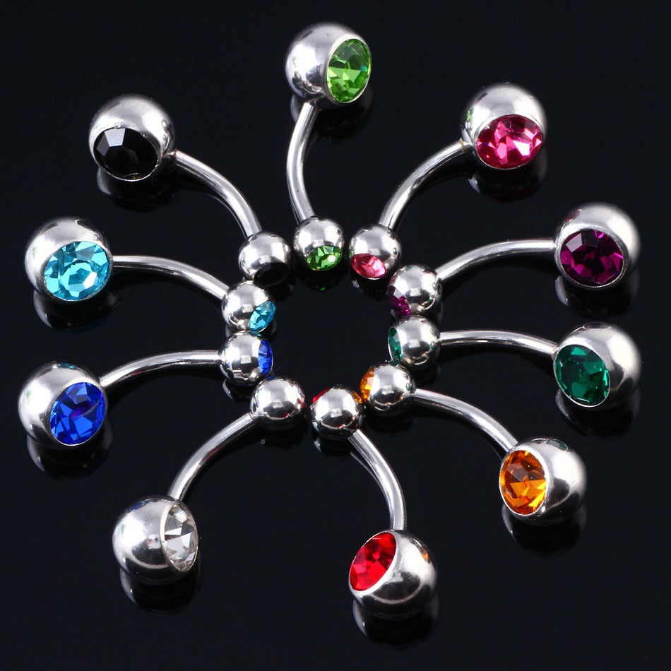 Fashion Geometric Zircon Inlay Stainless Steel Belly Ring 14g Body Piercing Jewelry