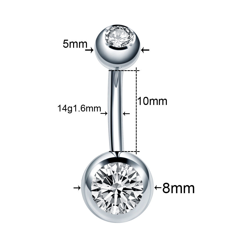 Fashion Geometric Zircon Inlay Stainless Steel Belly Ring 14g Body Piercing Jewelry
