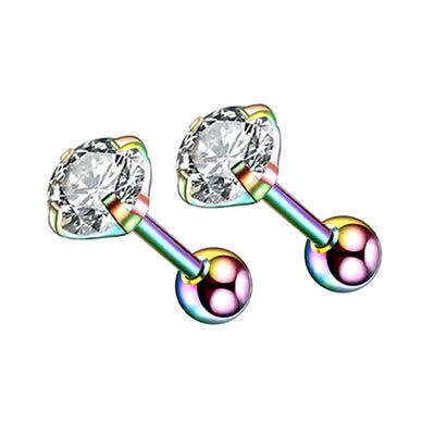 Fashion Geometric Stainless Steel Zircon Inlay Ear Studs