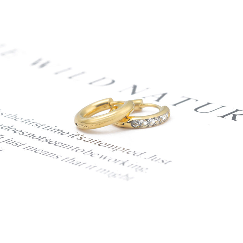 Fashion Geometric Zircon Inlay Stainless Steel Hoop Earrings for Women