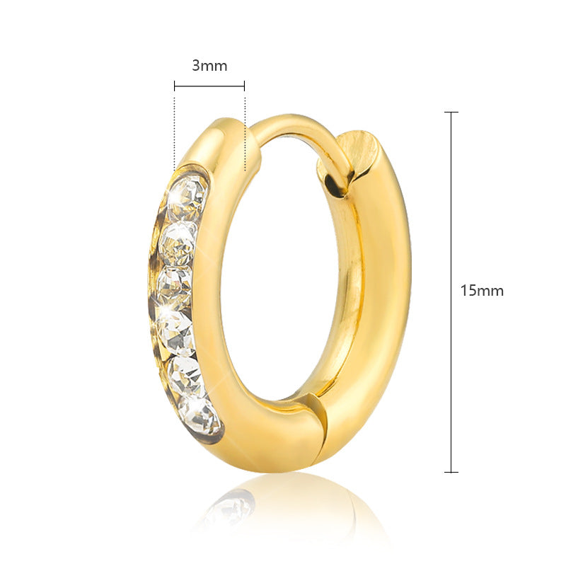 Fashion Geometric Zircon Inlay Stainless Steel Hoop Earrings for Women