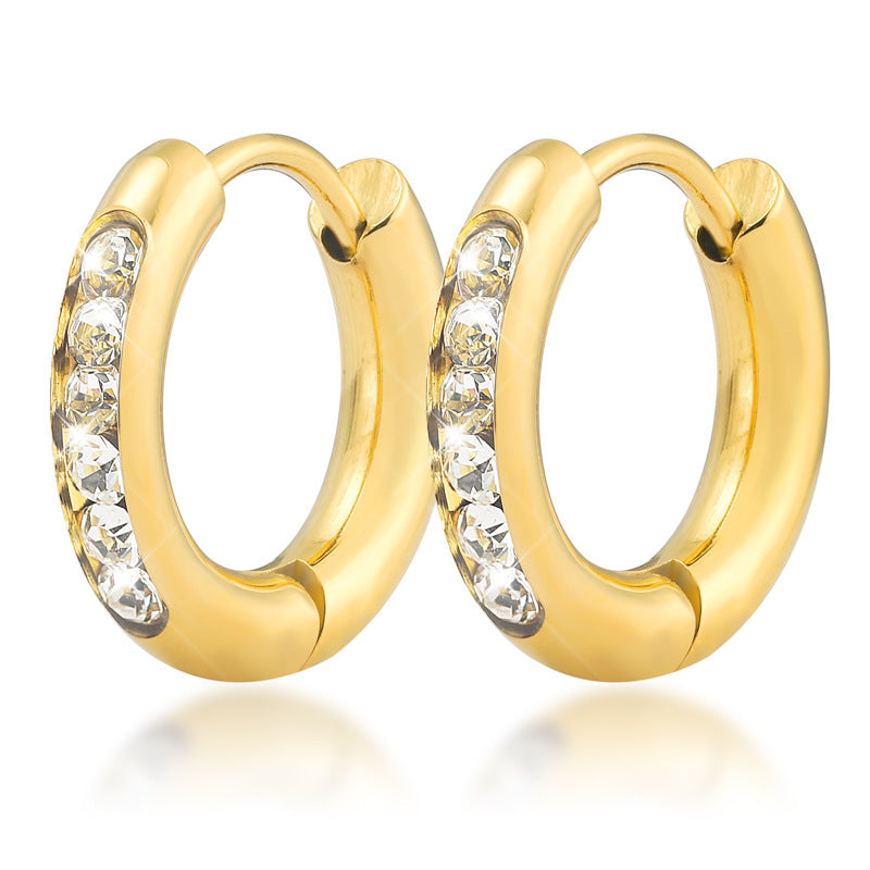 Fashion Geometric Zircon Inlay Stainless Steel Hoop Earrings for Women