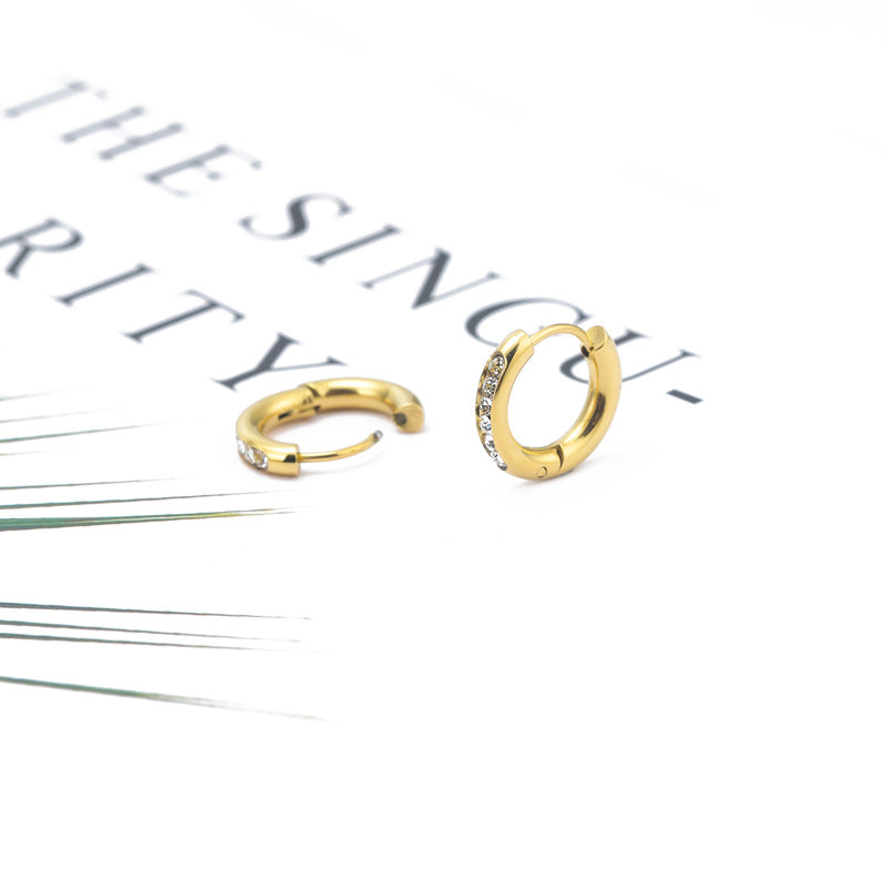 Fashion Geometric Zircon Inlay Stainless Steel Hoop Earrings for Women