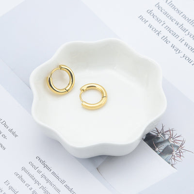 Fashion Geometric Zircon Inlay Stainless Steel Hoop Earrings for Women