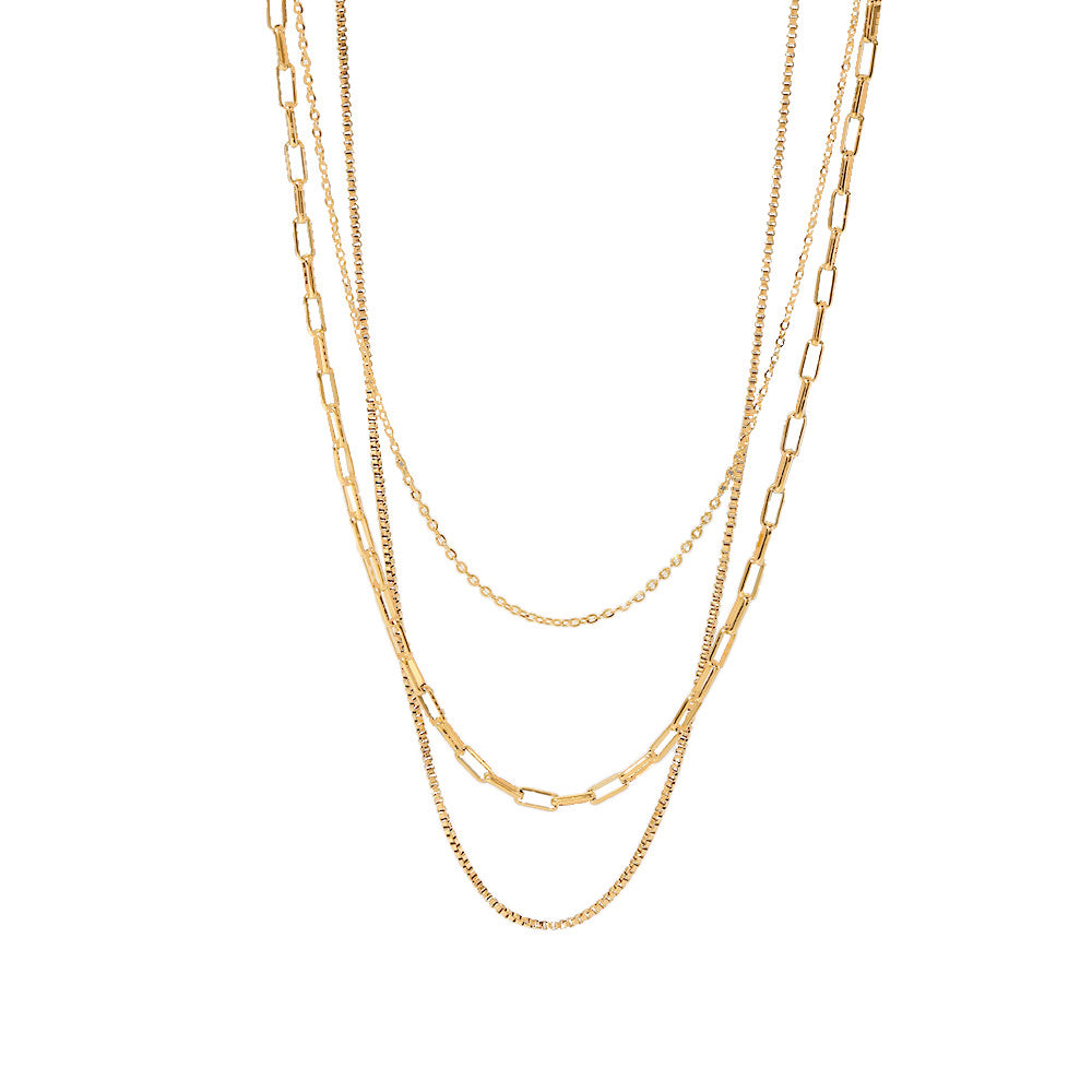 18k Gold Plated Geometric Layered Stainless Steel Necklace for Women