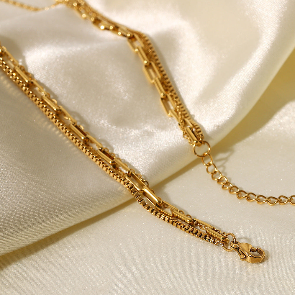 18k Gold Plated Geometric Layered Stainless Steel Necklace for Women