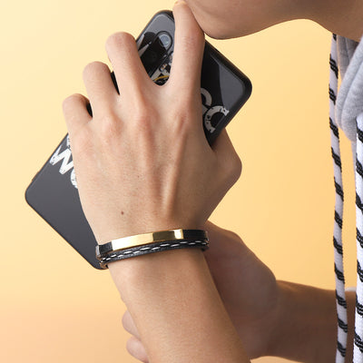 Fashion Geometric Stainless Steel Leather Punk Bracelet