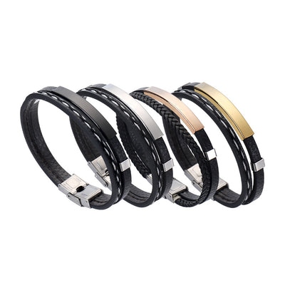 Fashion Geometric Stainless Steel Leather Punk Bracelet