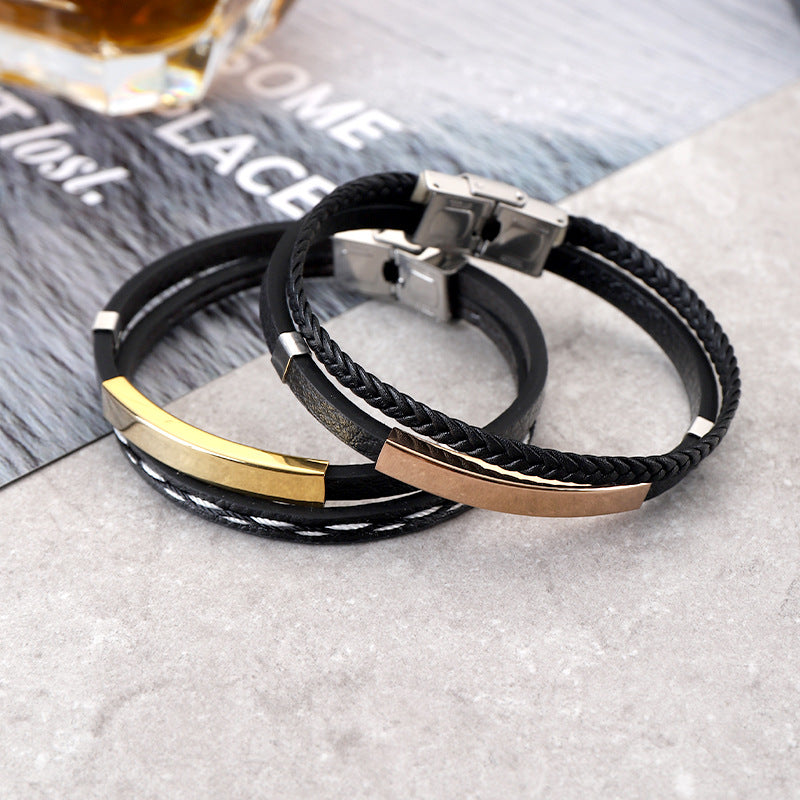 Fashion Geometric Stainless Steel Leather Punk Bracelet