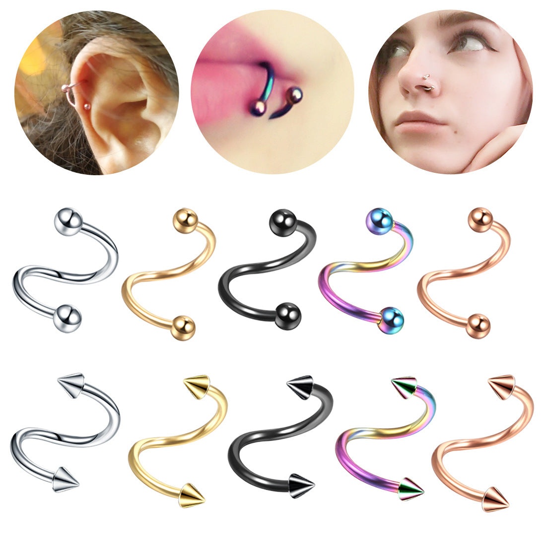 Geometric Stainless Steel S-Shaped Lip and Nose Ring Piercing Jewelry