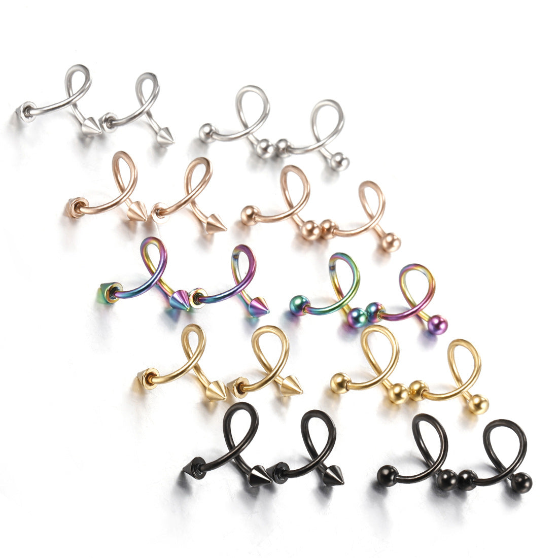 Geometric Stainless Steel S-Shaped Lip and Nose Ring Piercing Jewelry