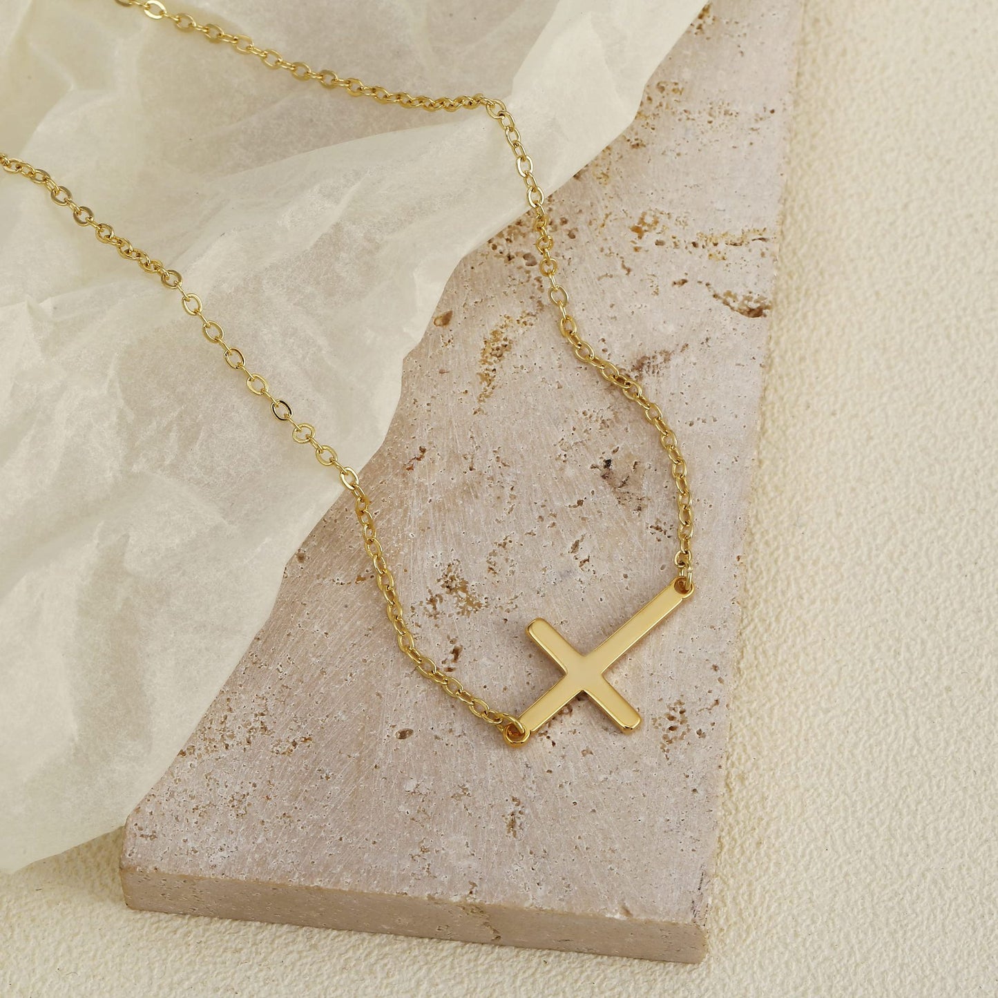 Geometric Stainless Steel and S925 Silver Cross Pendant Necklace