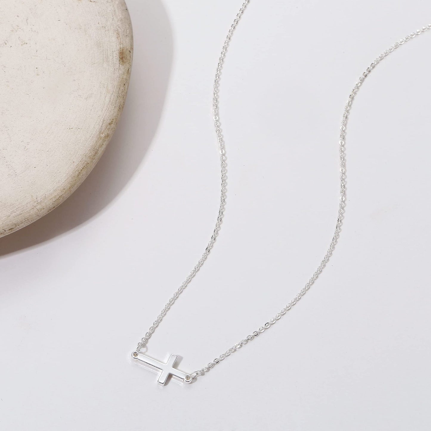 Geometric Stainless Steel and S925 Silver Cross Pendant Necklace