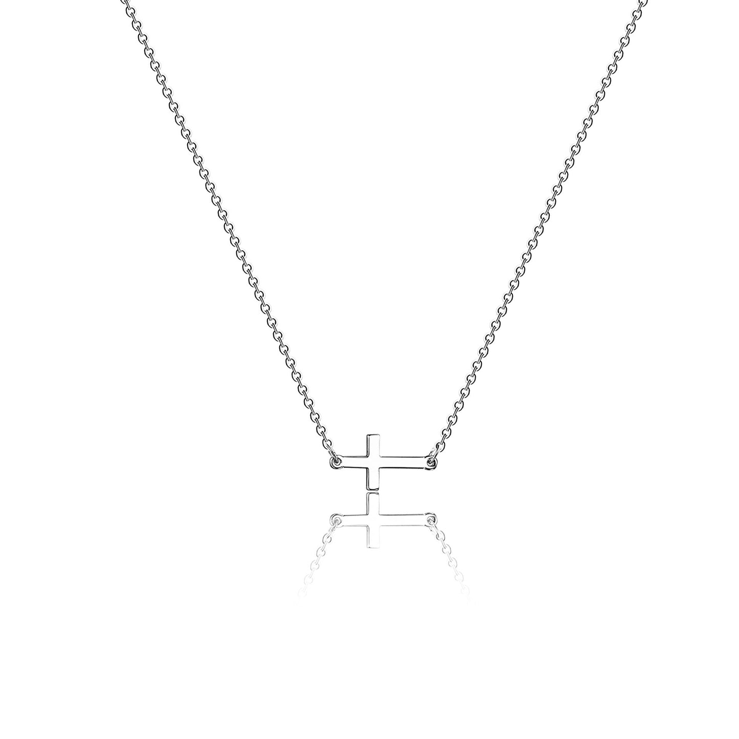 Geometric Stainless Steel and S925 Silver Cross Pendant Necklace