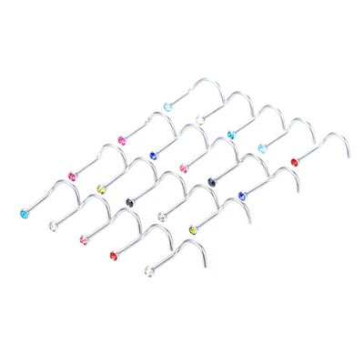 Fashion Geometric Stainless Steel Nose Stud with 2mm Colorful Rhinestone