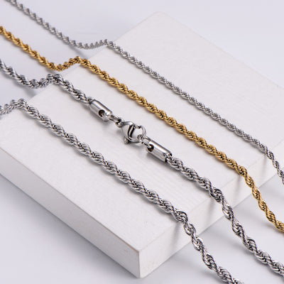 Geometric Stainless Steel Twist Chain Necklace - Gold Plated 2/3/4/5mm