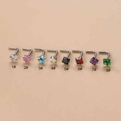 Fashion Geometric Stainless Steel Zircon Nose Stud 3mm Colorful Round Stone Piercing Jewelry